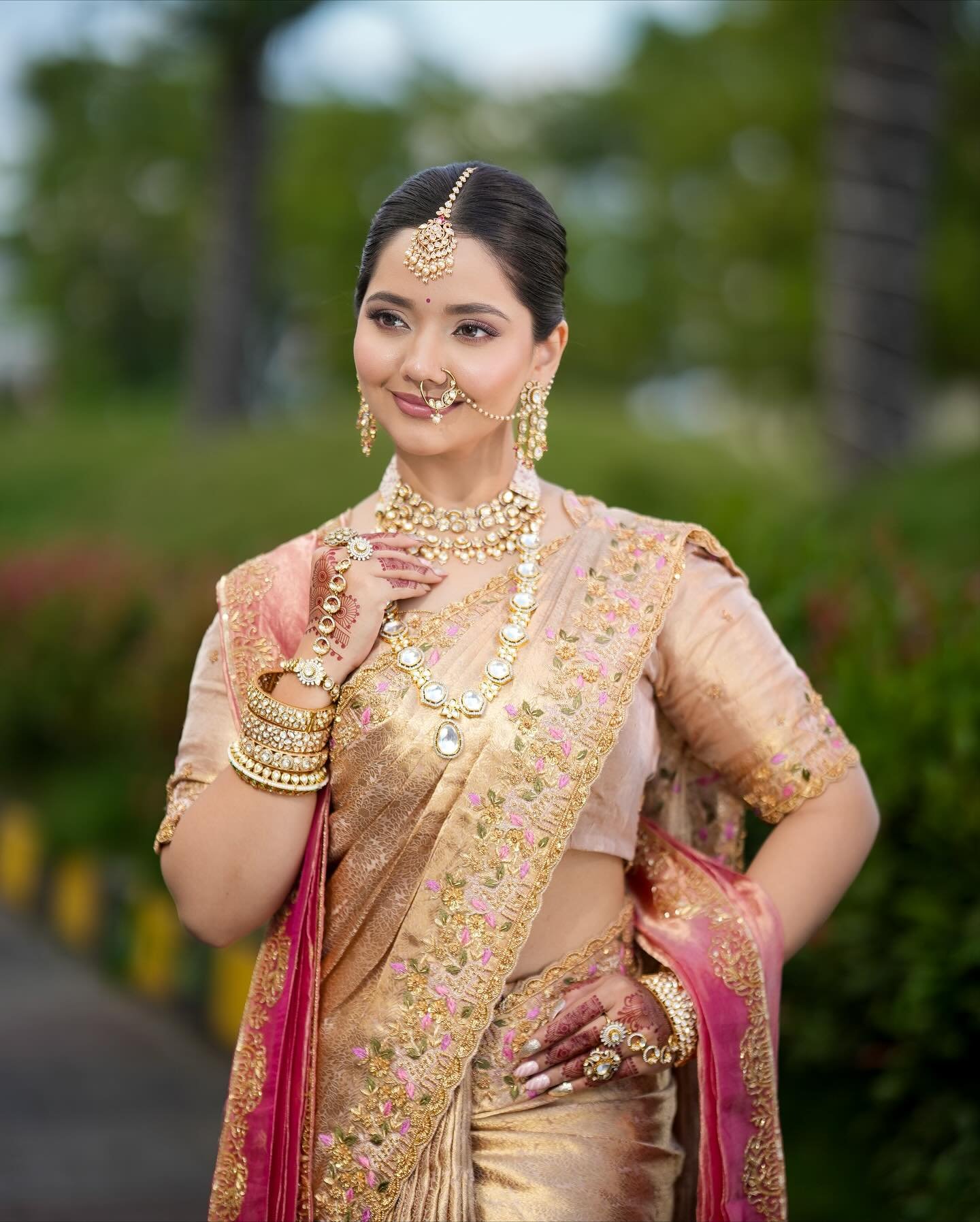 Royal Maharashtrian bride with Paithani and kundan jewellery, makeup by Tejaswini