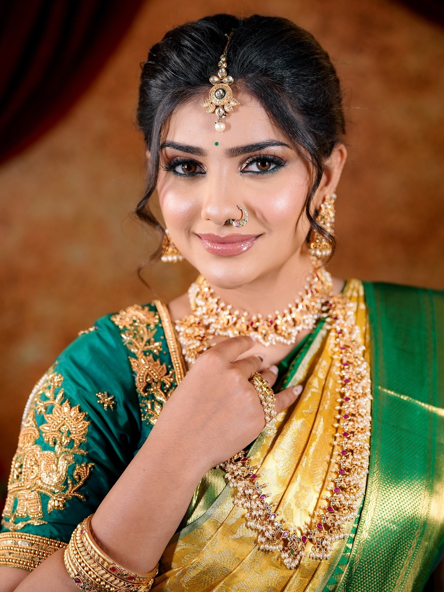 Real bride with wedding morning makeup, hair and draping by Tejaswini in Pune
