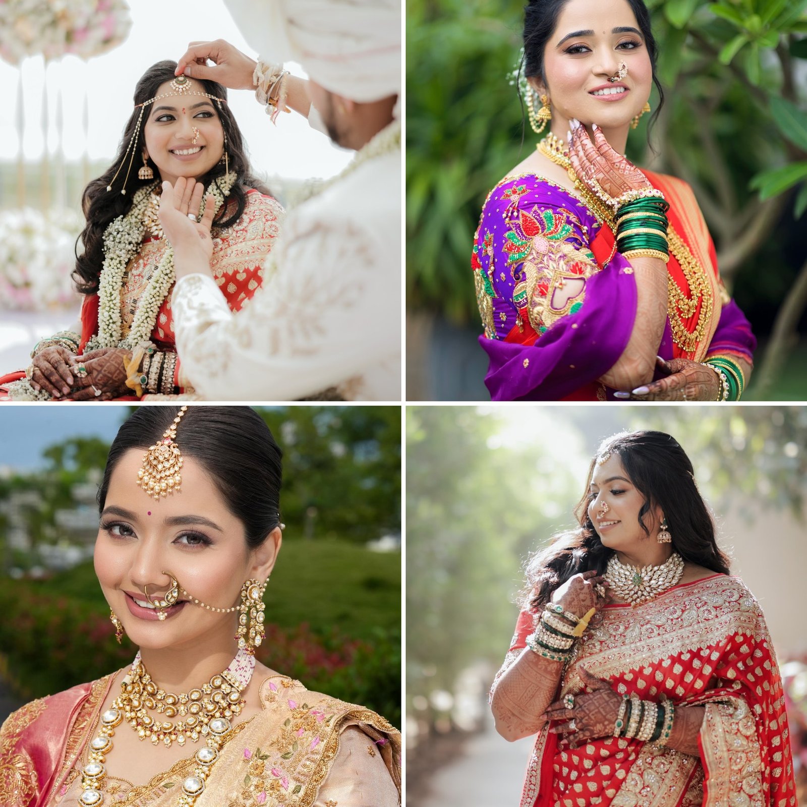 Collage of four real bridal makeup looks created by Tejaswini
