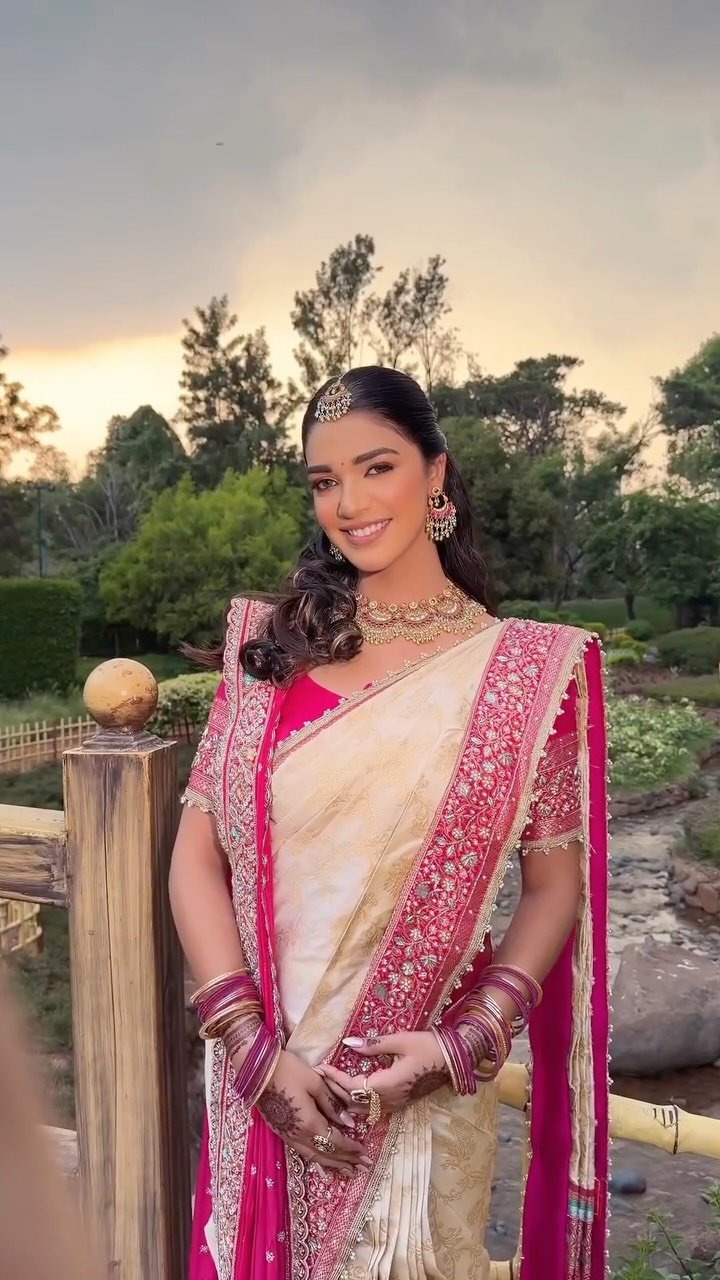 Marathi bride in a Paithani-inspired outdoor wedding look