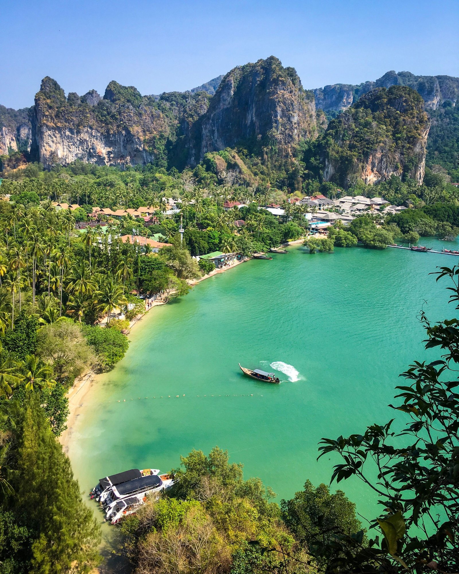 Railay Beach, Krabi, Thailand, with limestone cliffs