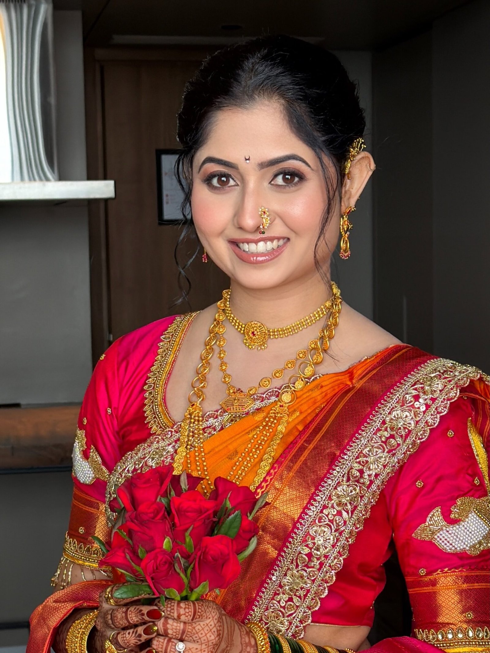 Bridal wedding-day look by Tejaswini, Maharashtrian styling