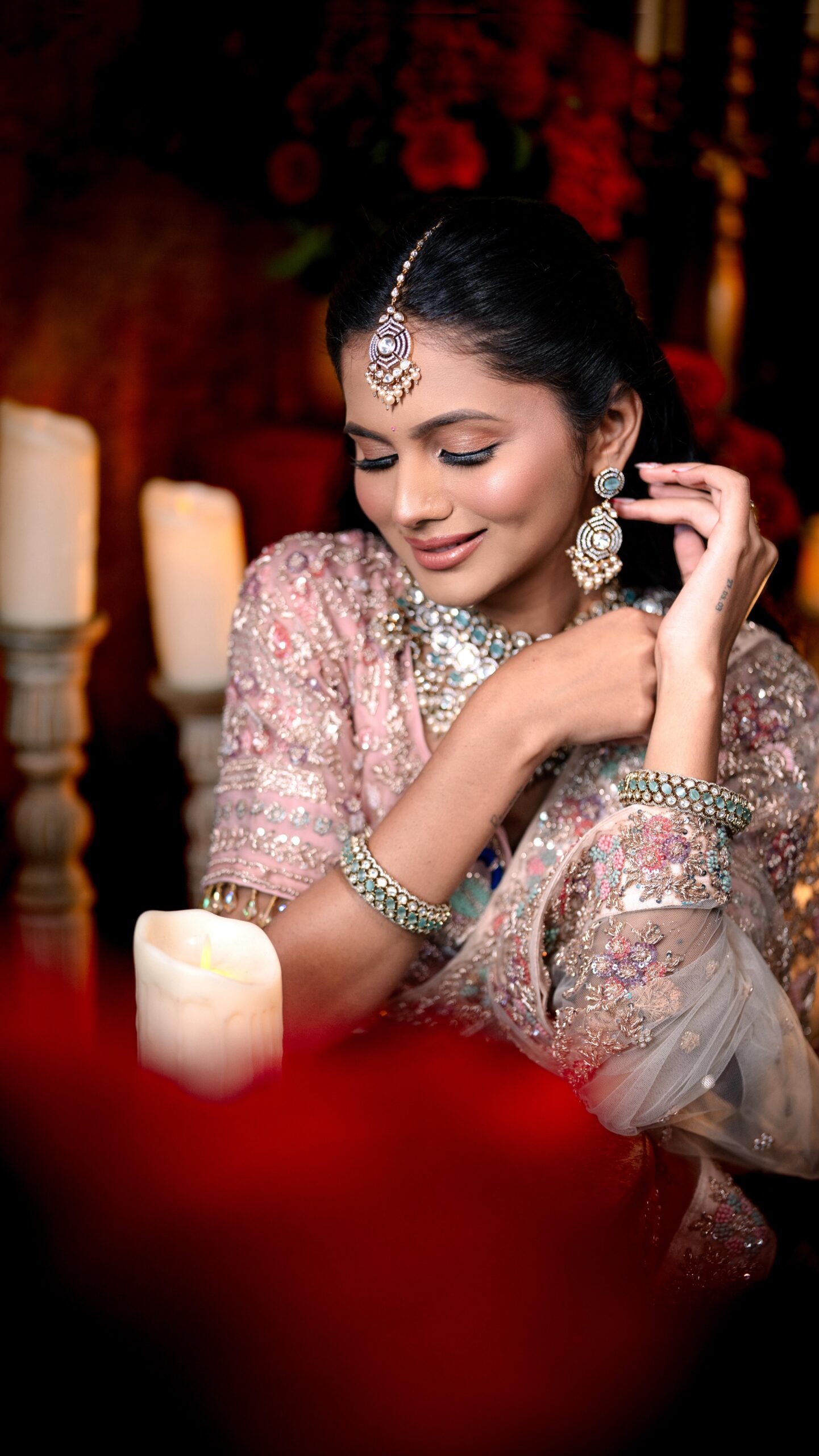 Indian bride with bridal makeup by Tejaswini, destination wedding in Bangkok