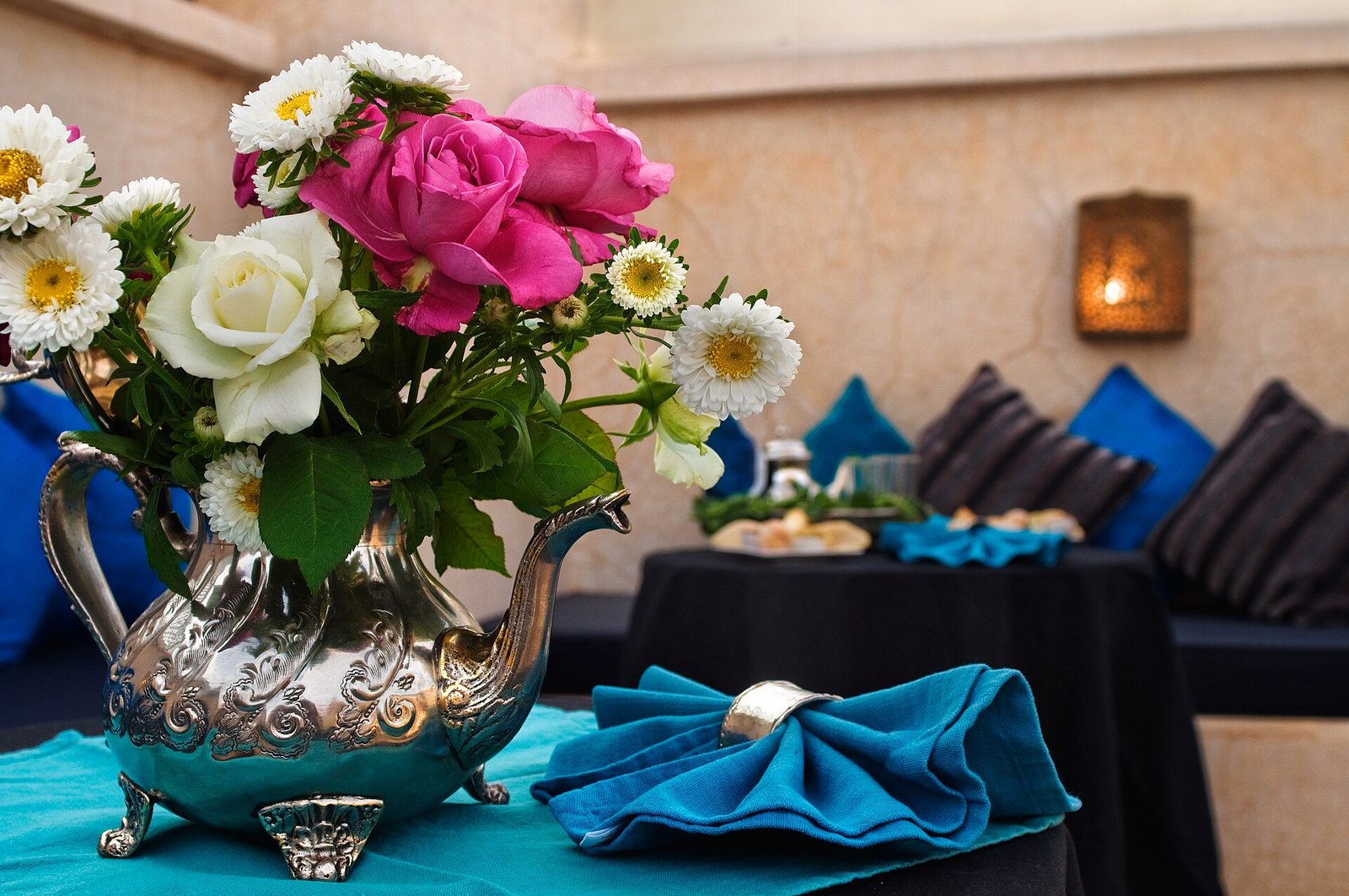 A riad dining salon set with roses