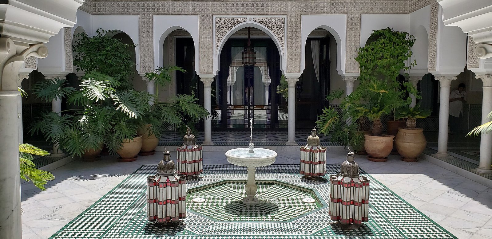 La Mamounia — tiled courtyard and lanterns