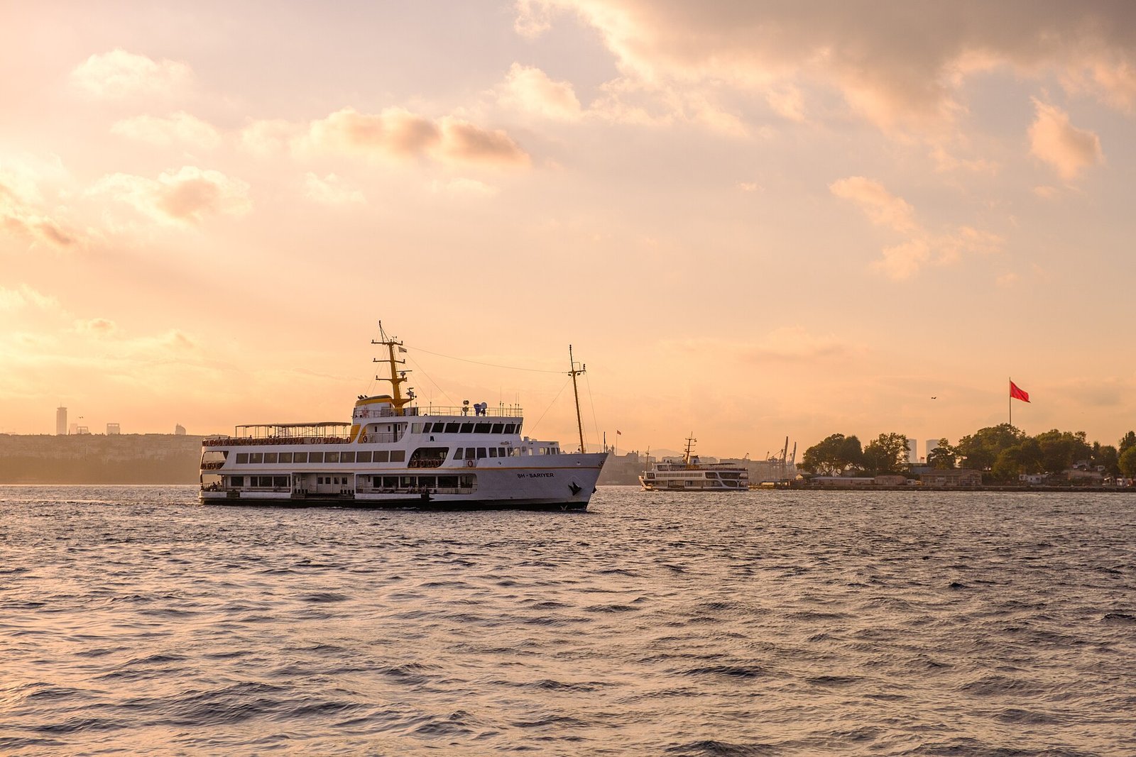 A ferry crossing the Bosphorus at sunset, Istanbul